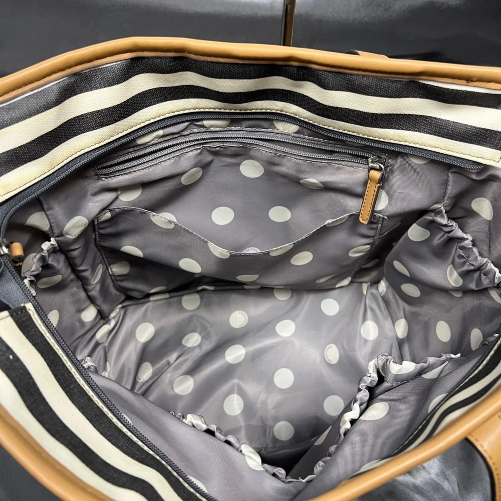 TWELVElittle Stripe Diaper Bag Tote Black White Tan Coated Canvas Large Carryall